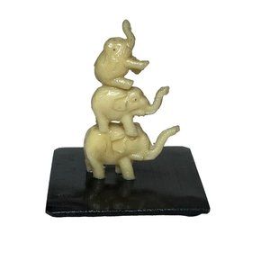 Vintage Celluloid Lucky Elephant Family Trio Stacked on Base Trunks Up
